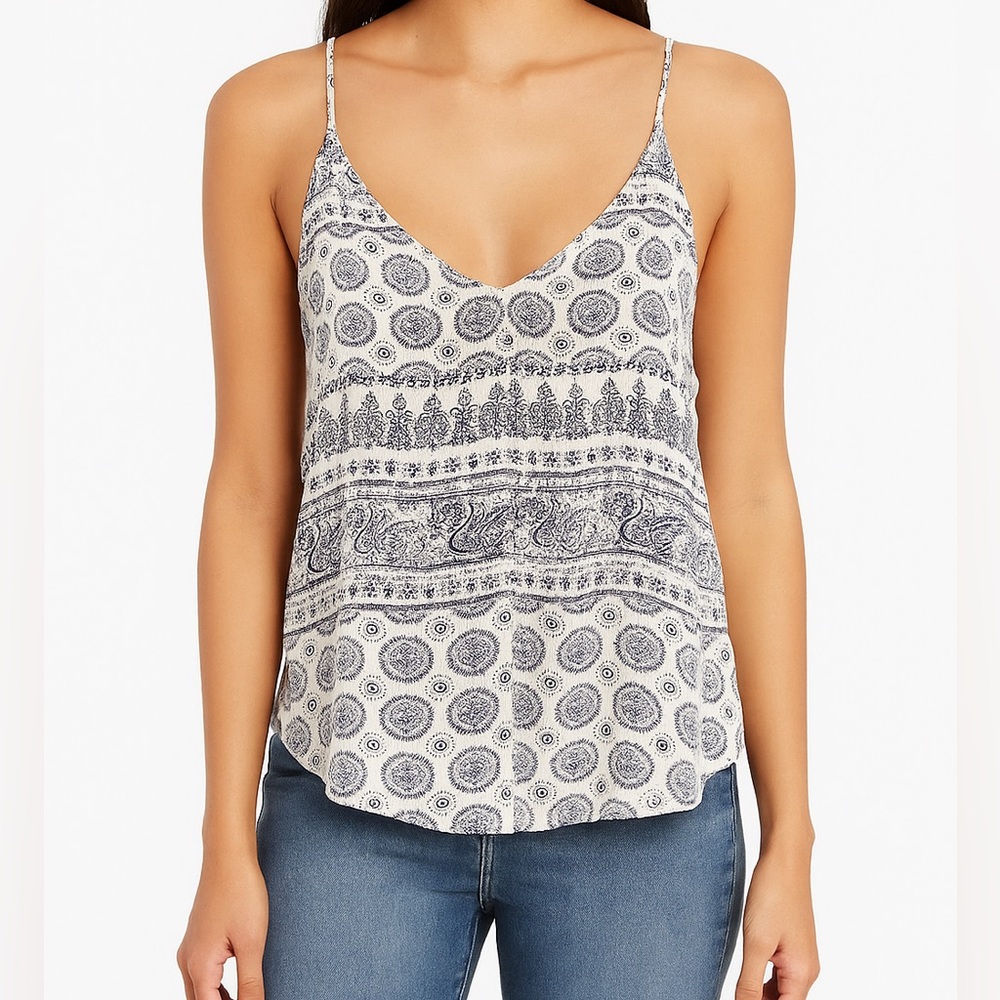 Forever 21 Blue and White Paisley Spaghetti Strap Blouse